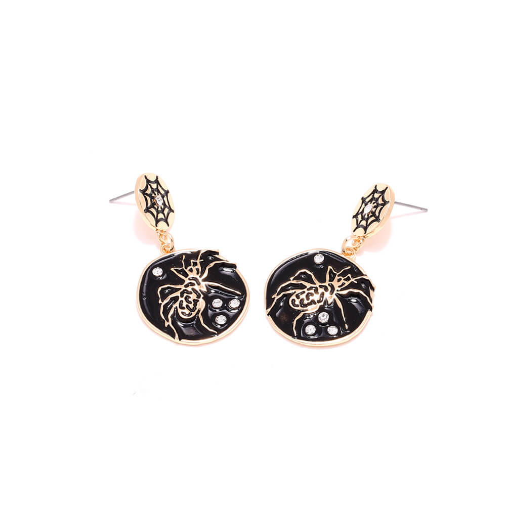 Halloween Inlaid Zircon Spider Earrings Personality Temperament Alloy Dripping Oil Spider Web Earrings Dark Earrings