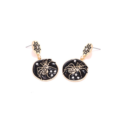 Halloween Inlaid Zircon Spider Earrings Personality Temperament Alloy Dripping Oil Spider Web Earrings Dark Earrings