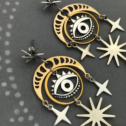 Evil Eye Star Moon Witch Earrings