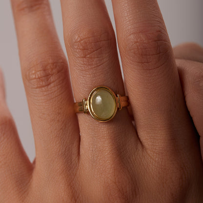 Gold Oval Colored Stone Open Ring