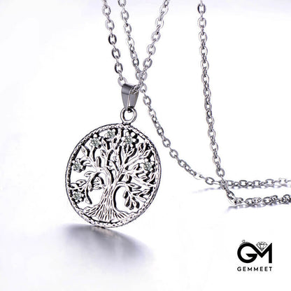 Stainless Steel Multicolored Rhinestone Tree of Life Necklace