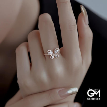 S925 Silver Full Zircon Butterfly Drop Ring