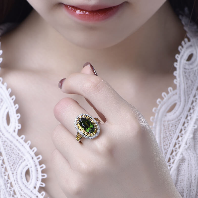 High-definition Jewelry T-square Diamond Ring Set with Imitation Topaz Imitation Natural Emerald Tourmaline Color Treasure Opening Ring