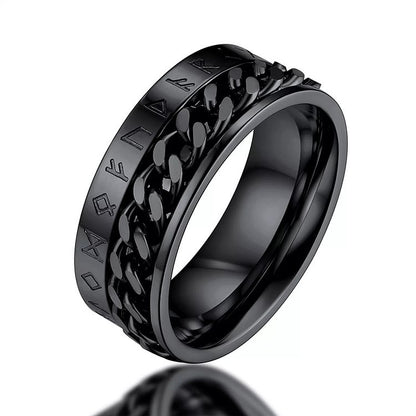 Release Stress Viking Rune Iron Chain Turnable Ring