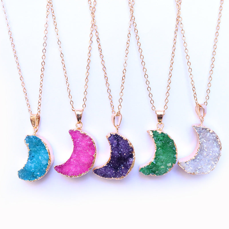 Natural Irregular Moon Shape Color Stone Necklace