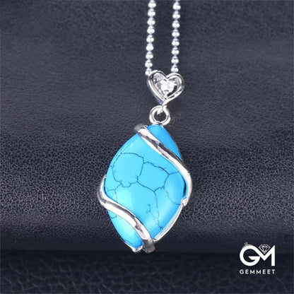 Marquise Pattern Blue Turquoise Charm Necklace Pendant