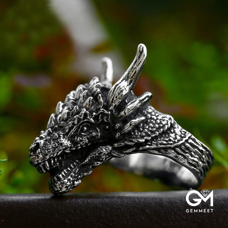 Vintage Stainless Steel Zodiac Dragon Ring