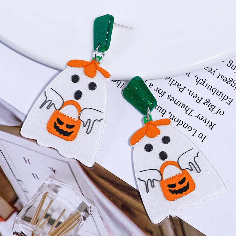 Halloween Cartoon Cute White Ghost Acrylic Earrings