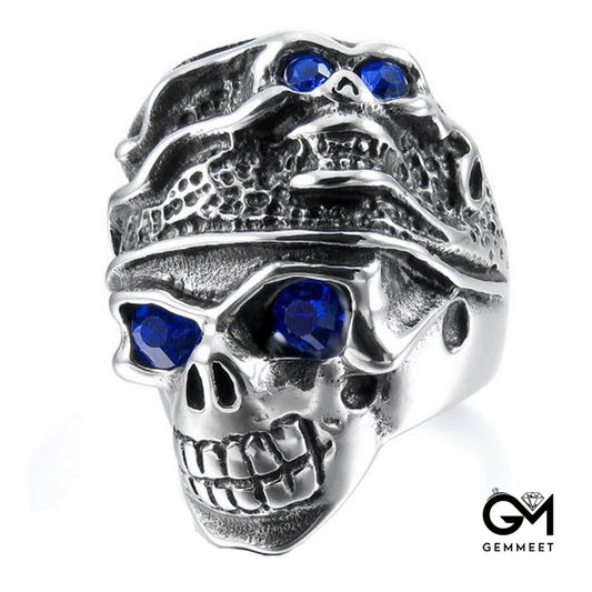 Double Skull Blue Eye Stainless Steel Ring