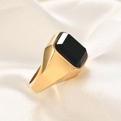 Titanium Steel Square Glass Stone Ring