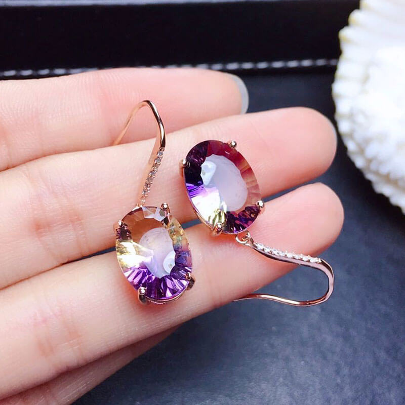 Brilliant Purple Citrine Drop Earrings Expertly Inlaid Tourmaline Earrings