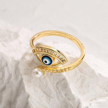 Golden Evil Eye Full Stones Ring