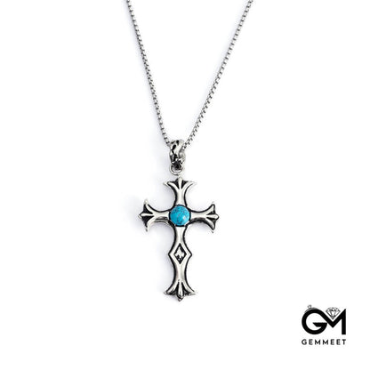 Turquoise Cross Stainless Steel Necklace