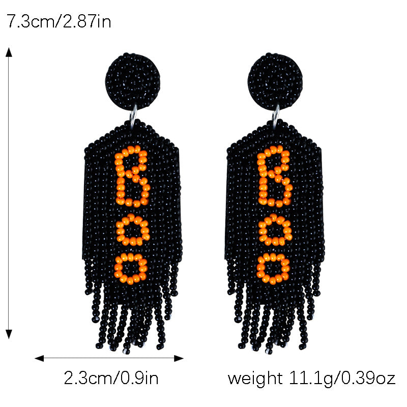 Halloween Alphabet Boo Tassel Handmade Bead Earrings