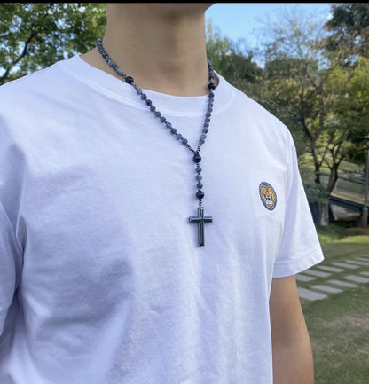 Cross Catholic Stone Rosary Necklace