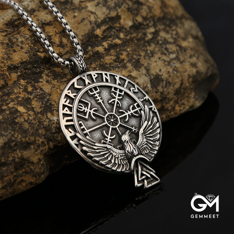 Raven Odin Rune Titanium Steel Necklace