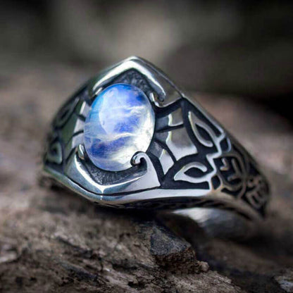 Oval Cut Moonstone Celtic Totem Ring