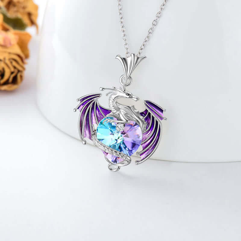 Dragon With Heart Shaped Crystal Necklace