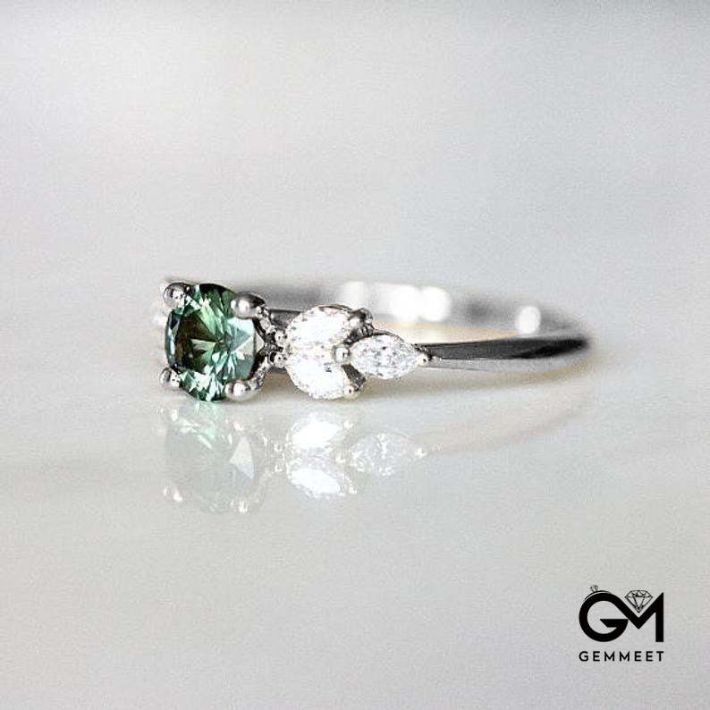 Emerald Zircon Engagement Ring