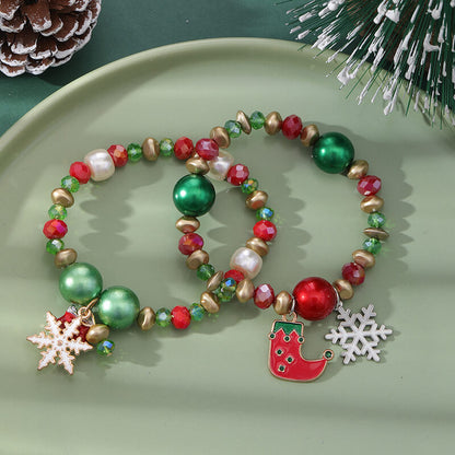 Christmas Bracelet Santa Snowman Colorful Candy Bead Bracelet