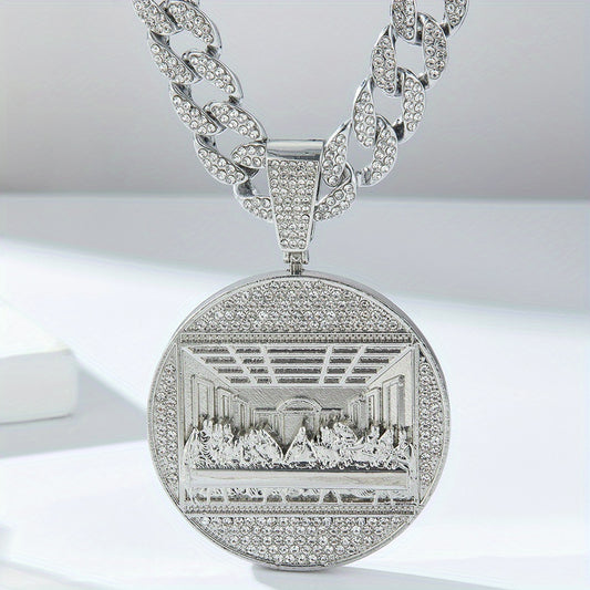 A necklace full of zircon Last Supper disc pendant Cuban chain Hip hop punk handsome style necklace