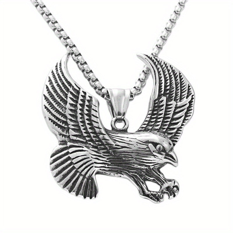 Retro Men's Eagle Spreading Wings Pendant Necklace, Stainless Steel Necklace