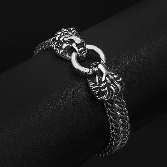 Stainless Steel Lion Head Bracelet for Men