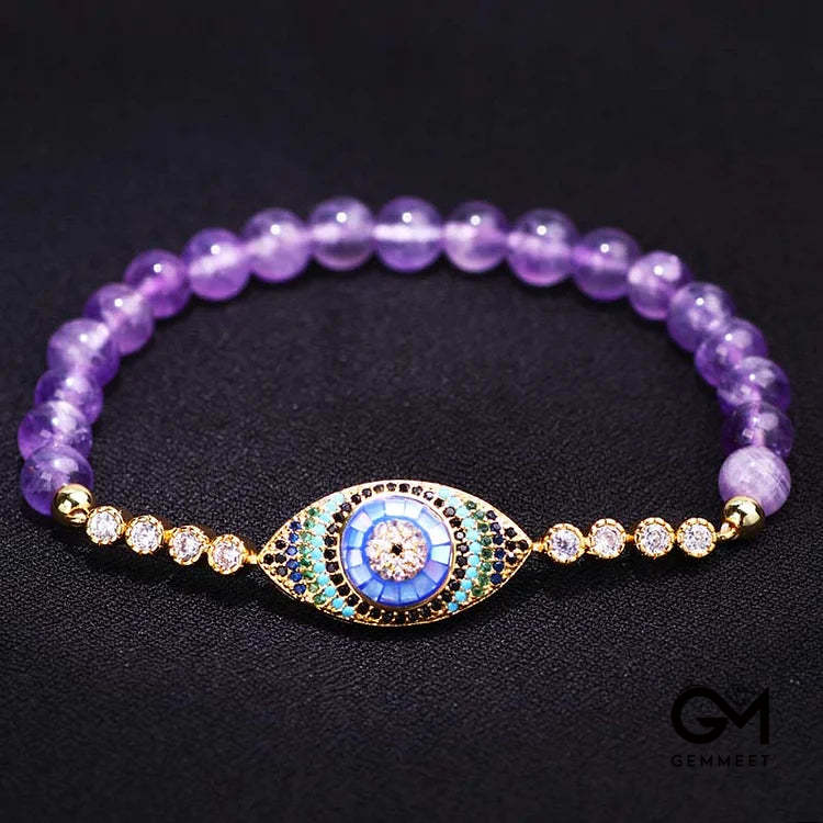 Unique Amethyst Evil Eye Symbol Healing Bracelet