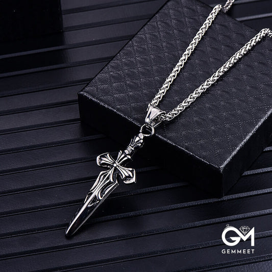 Titanium Steel Cross Sword Necklace for Men