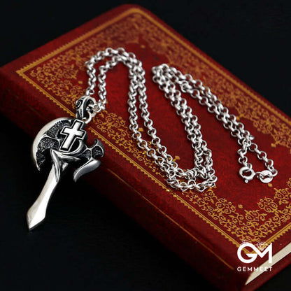 Sterling Silver Cross Battle Axe Necklace