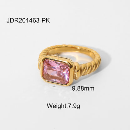 Colored Zircon Stainless Steel Rectangular Ring