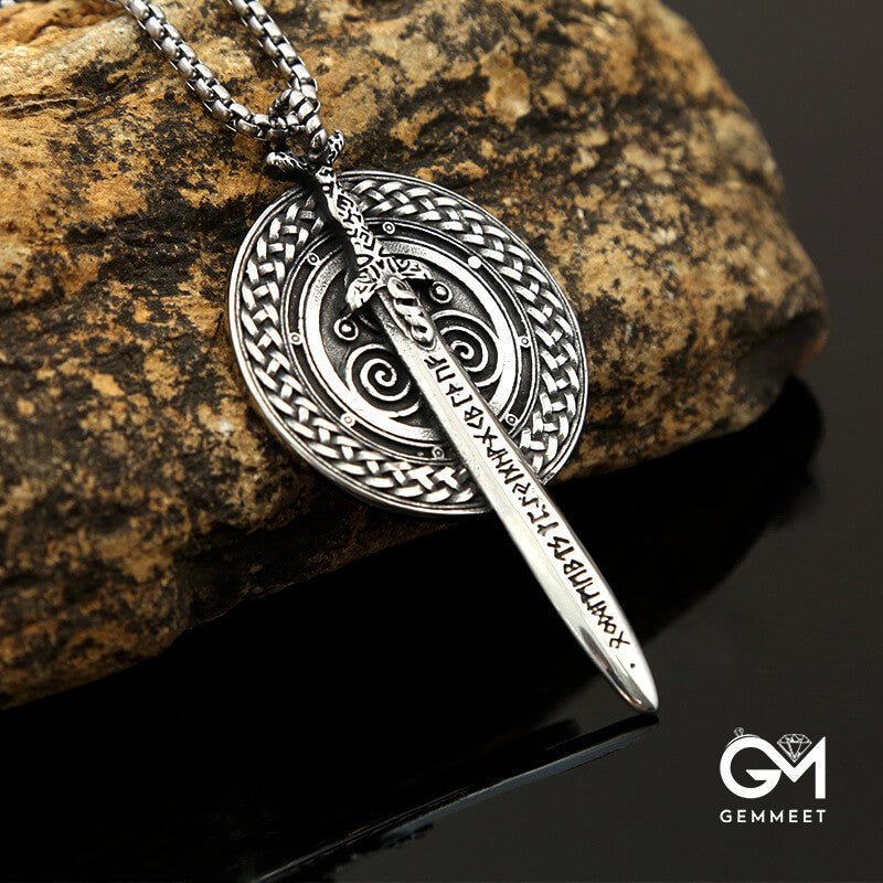 Vintage Viking Warrior Sword Shield Pendant Necklace