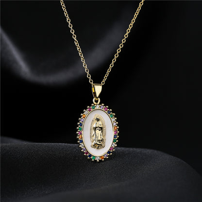 Virgin Mary Oval Disc Chain Necklace