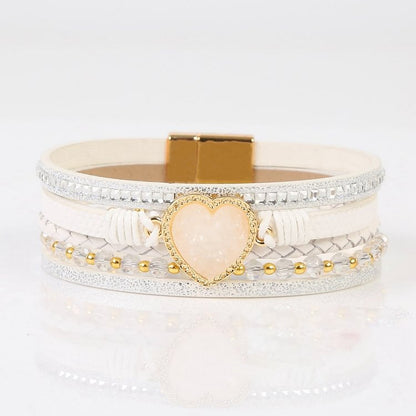 Heart Shape Cluster Multilayer Braided Leather Bracelet