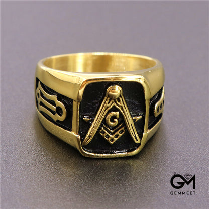 Vintage Stainless Steel Square AG Masonic Ring