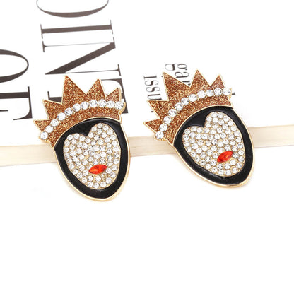 Halloween character shape inlaid zircon crown queen stud earrings dripping oil earrings