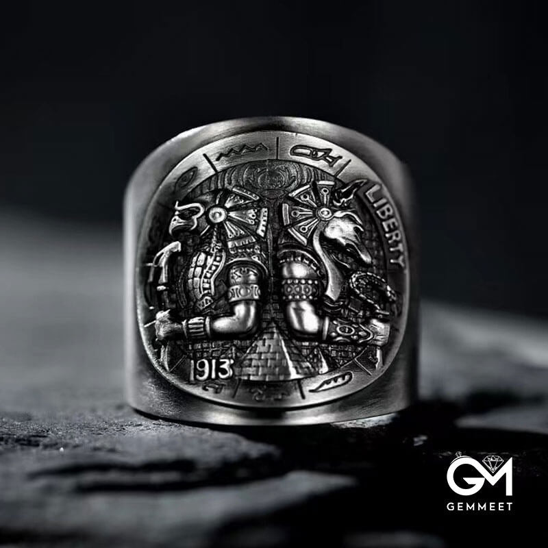 Men's Retro Horus Totem Adjustable Ring