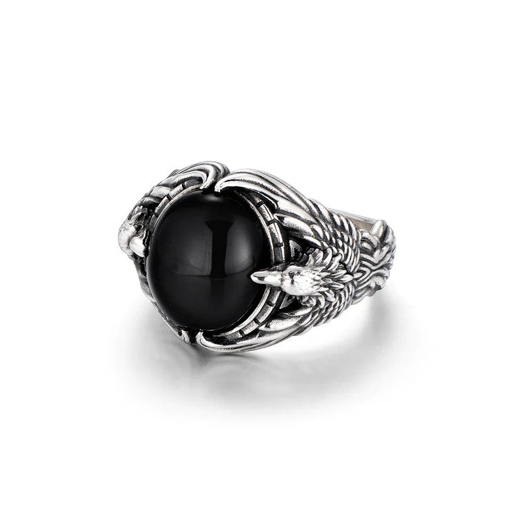 Vintage Eagle Sterling Silver Black Onyx Rings