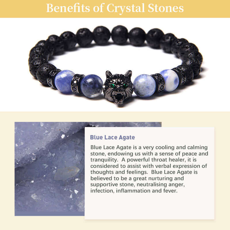 Blue Lace Agate Wolf Bracelet