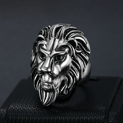 HIPHOP Titanium Steel Gold-plated Two-tone Lion Head Men's Ring