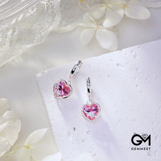 S925 Sterling Silver Pink Love Geometric Earrings