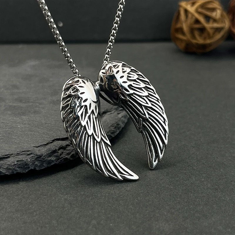 1pc Vintage Men's Angel Wings Feather Pendant Necklace