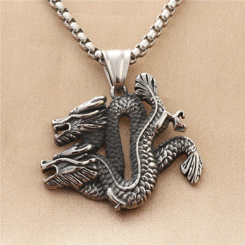 etro Punk Dragon Pendant Necklace For Men, Holiday Party Necklace