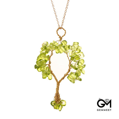 Crushed Copper Wire Wrapped Money Tree Pendant Necklace