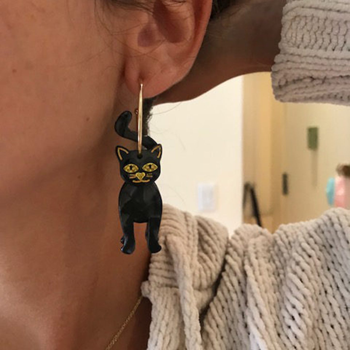 Halloween Party Funny Resin Black Cat Earrings