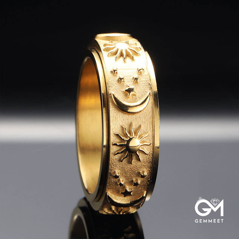 Cool Sun Moon & Star Band Ring