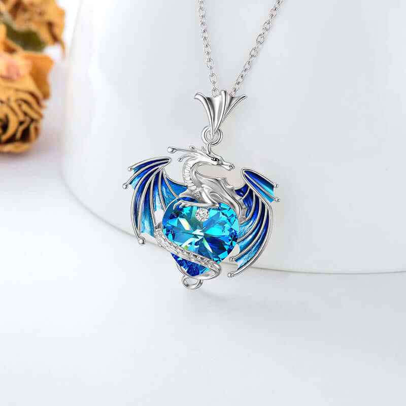 Dragon With Heart Shaped Crystal Necklace