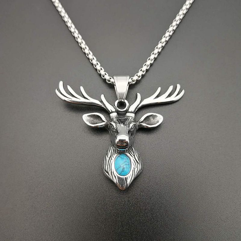 Retro Punk Jewelry Turquoise Elk Head Pendant