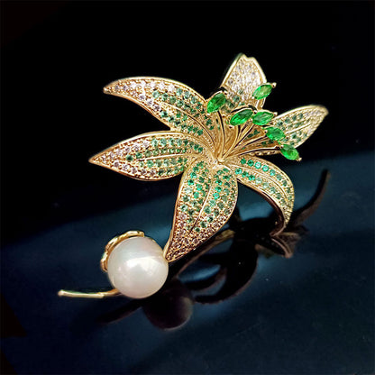 Luxurious Emerald Full Stones Lily Brooch