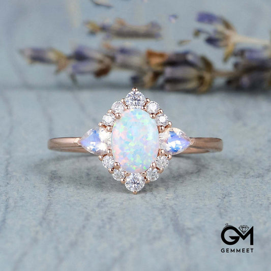 Opal Moonstone White Zircon Womens Ring